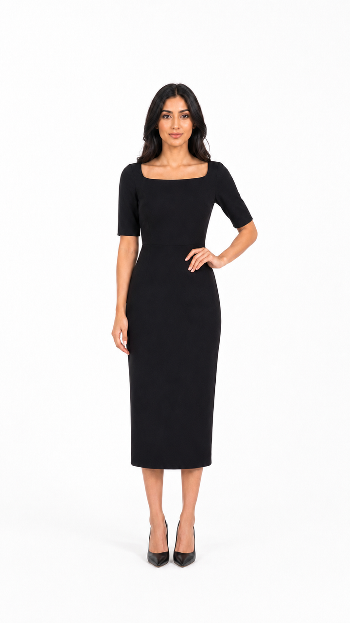 Black Square Neck Midi Dress – SOIRA