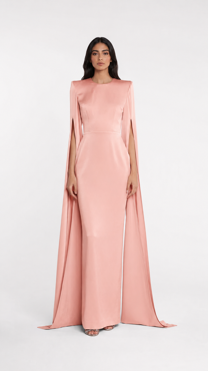 Blush Pink Cape Sleeve Column Evening Gown – AURÉLIA