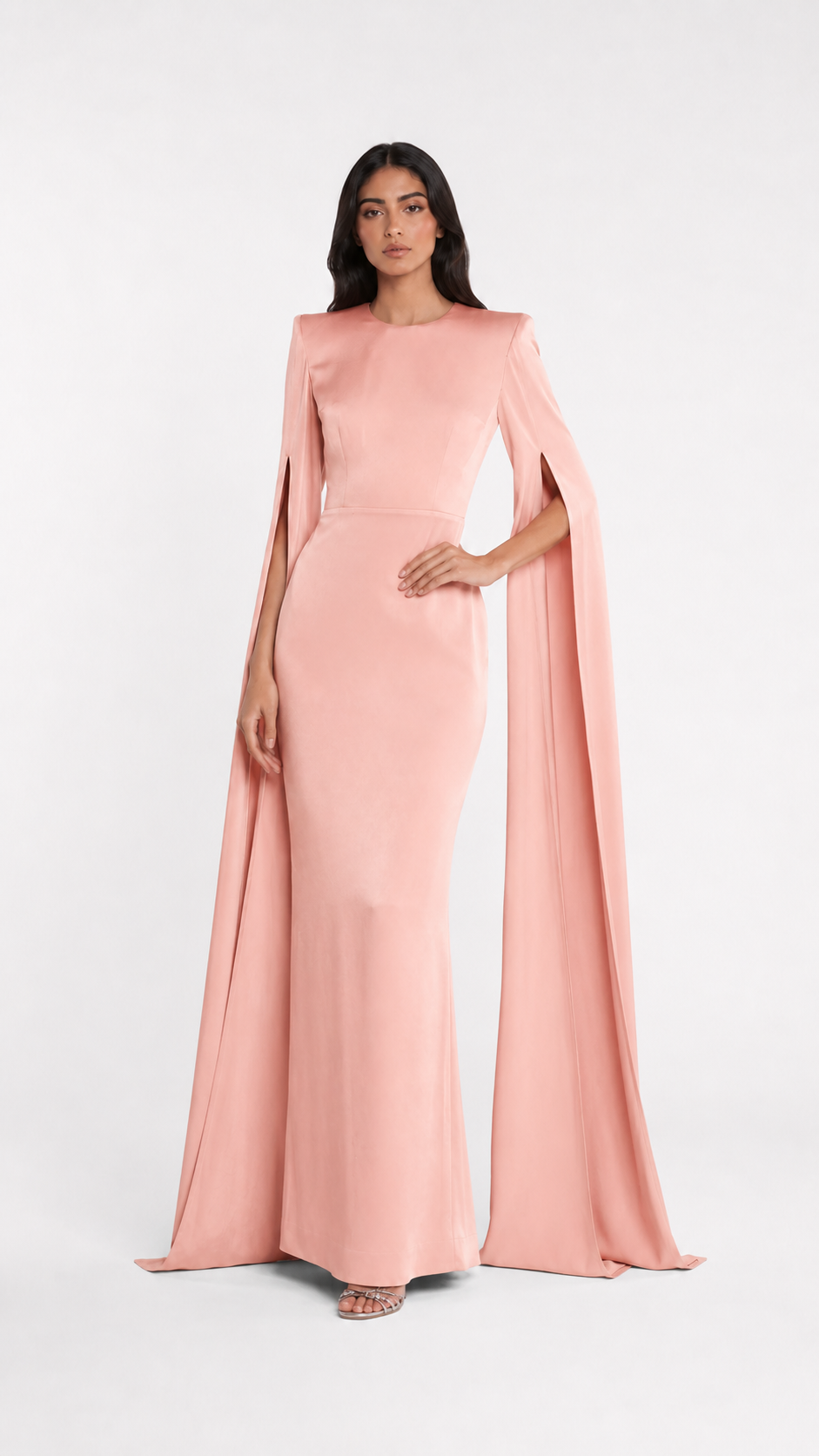 Blush Pink Cape Sleeve Column Evening Gown – AURÉLIA