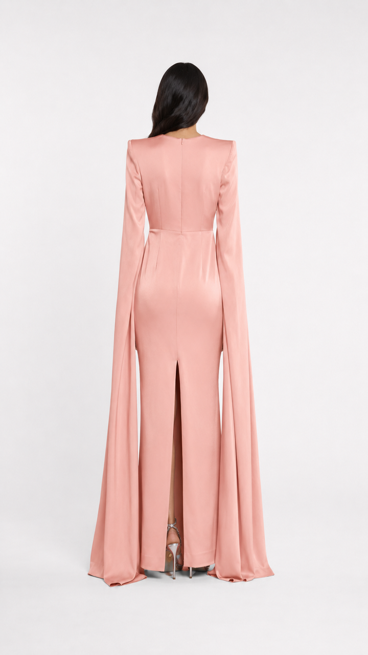 Blush Pink Cape Sleeve Column Evening Gown – AURÉLIA
