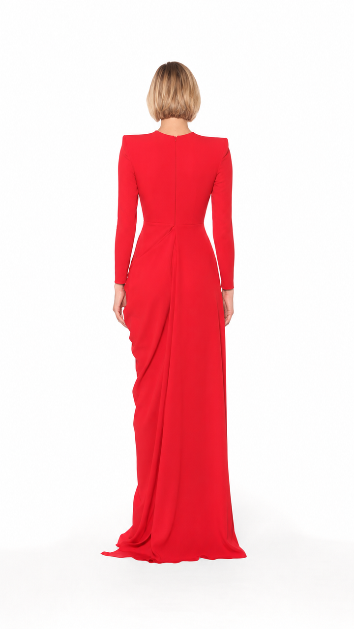 Red Draped Slit Evening Gown – SCARLETT