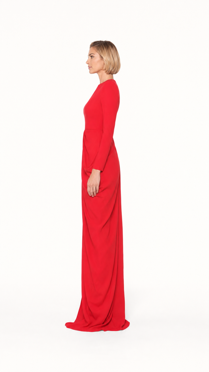 Red Draped Slit Evening Gown – SCARLETT