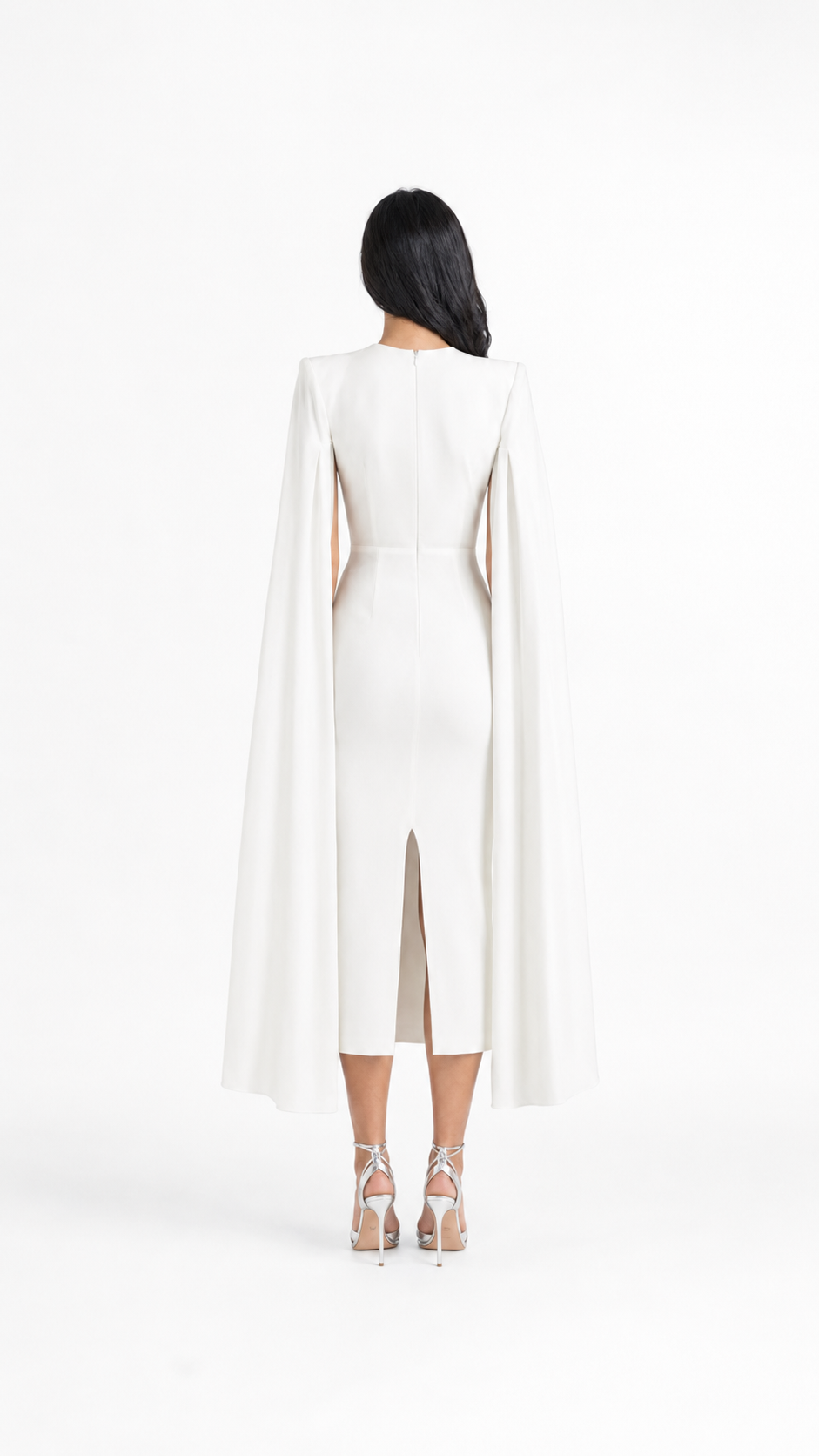 Ivory Cape Sleeve Midi Evening Dress – ELYSIA