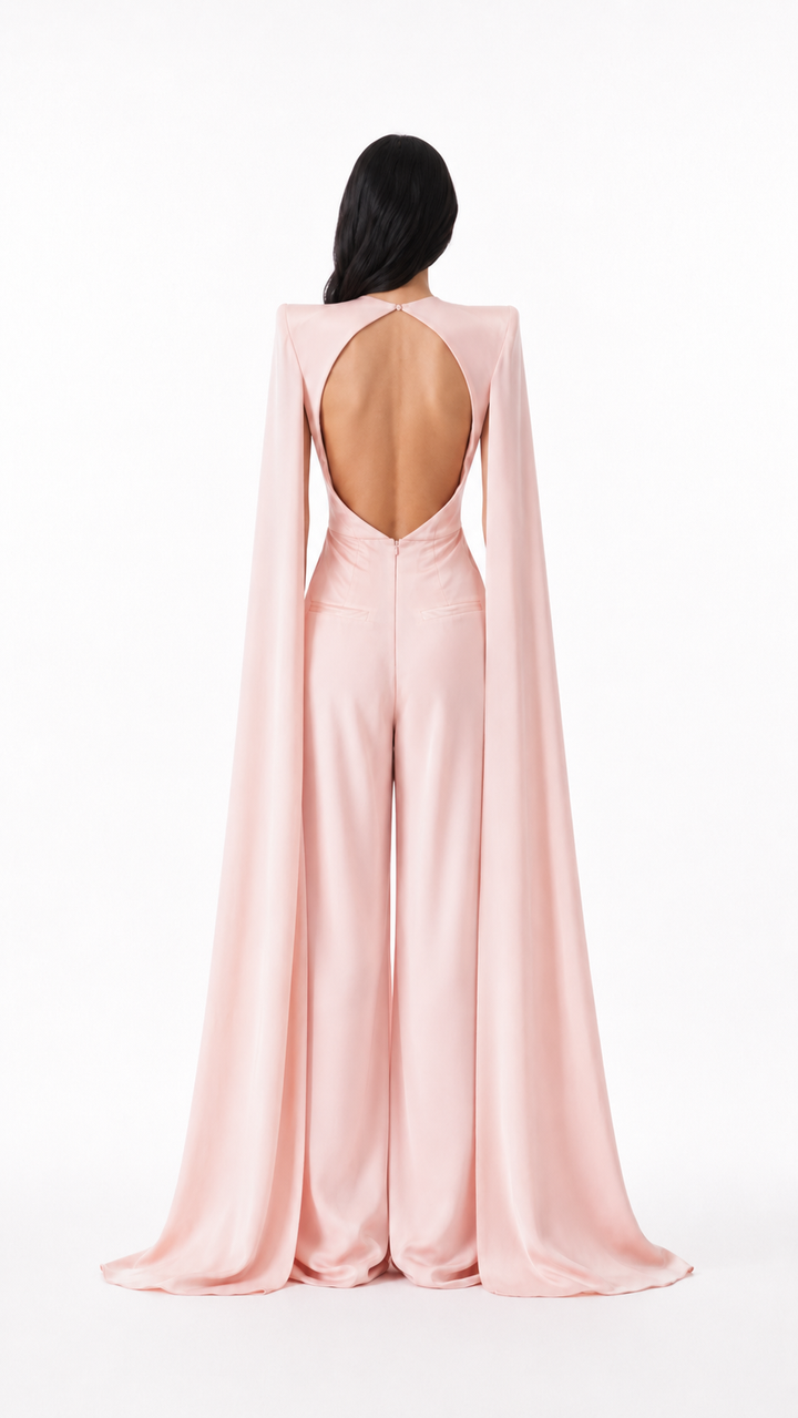 Blush Pink Cape Sleeve Jumpsuit – AURÉLIA