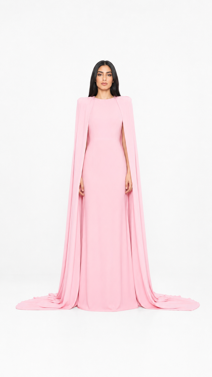 Blush Pink Cape Sleeve Evening Gown – ROSABELLE