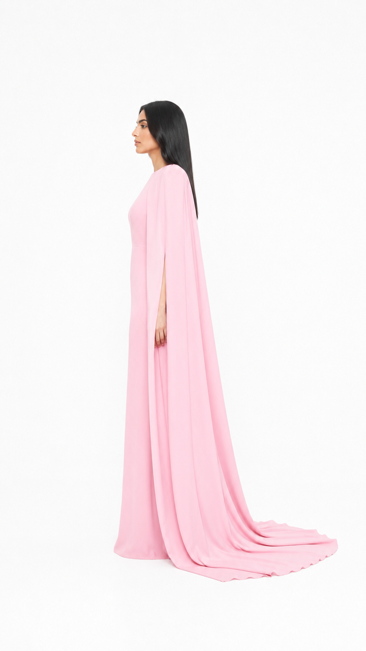 Blush Pink Cape Sleeve Evening Gown – ROSABELLE