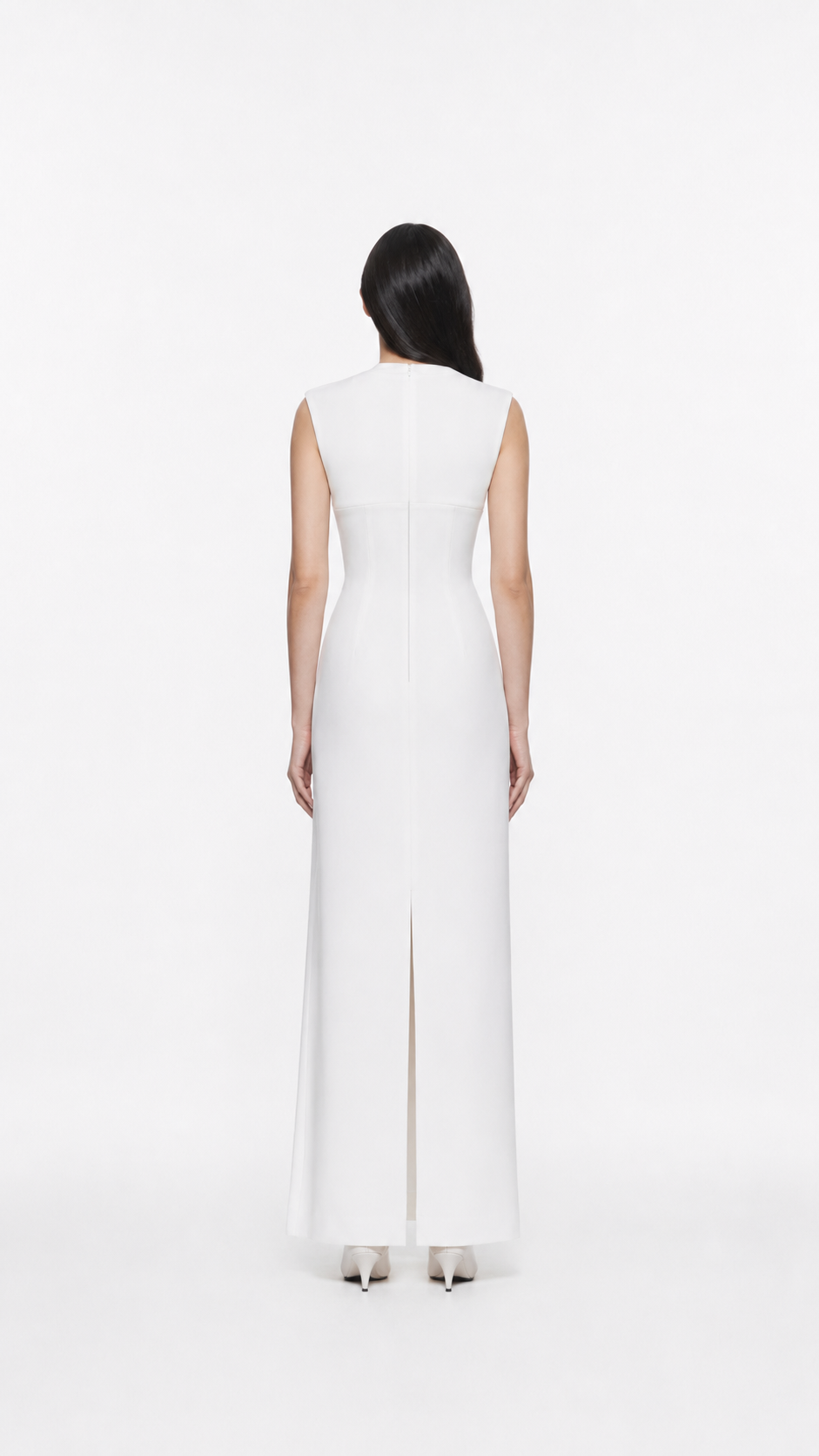 Ivory High Neck Draped Column Evening Gown – ELYSIA