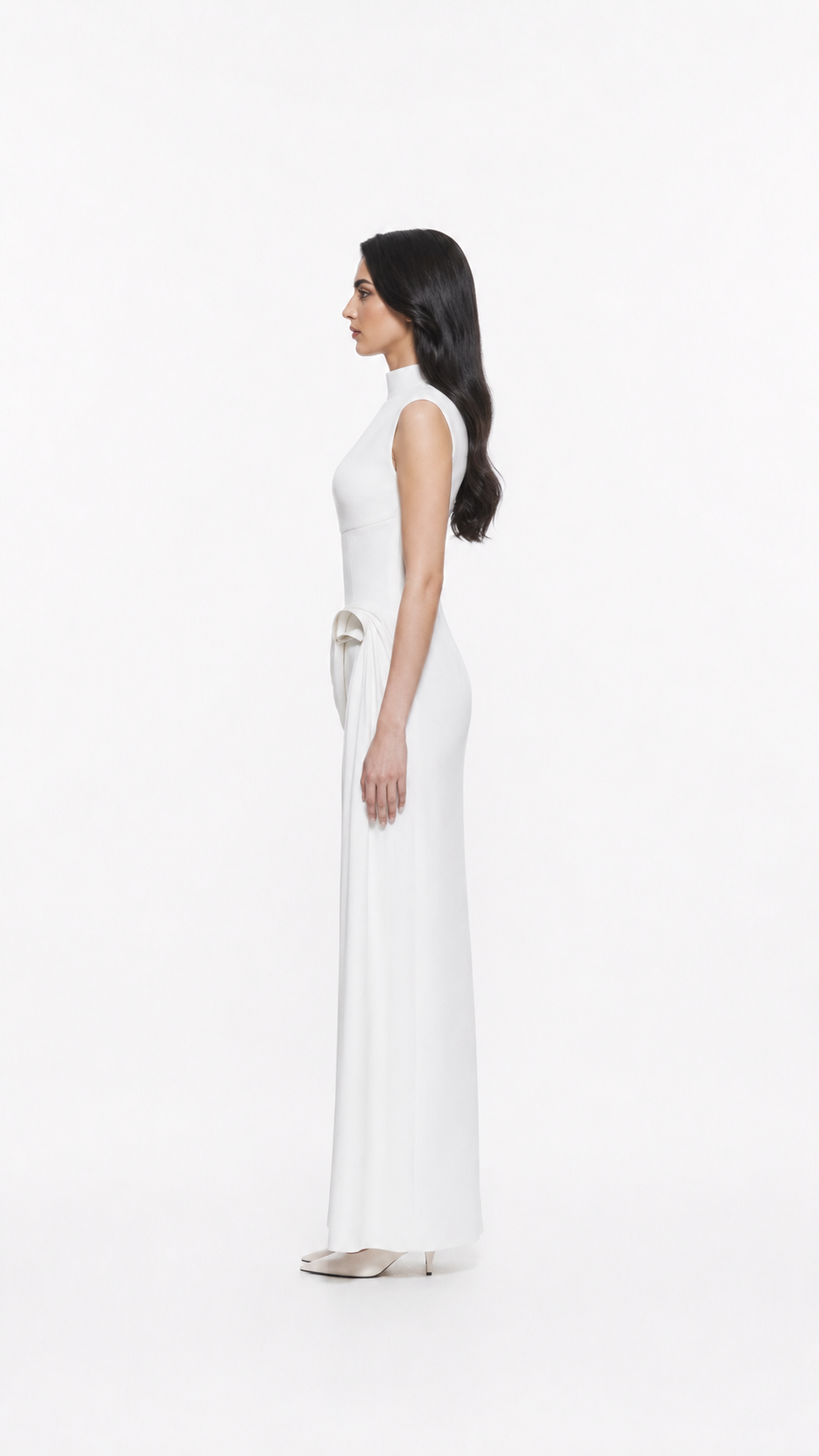 Ivory High Neck Draped Column Evening Gown – ELYSIA