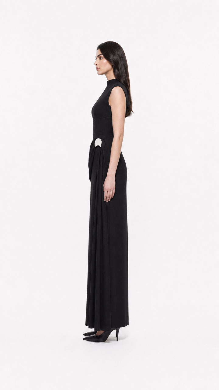 Ivory High Neck Draped Column Evening Gown – ELYSIA