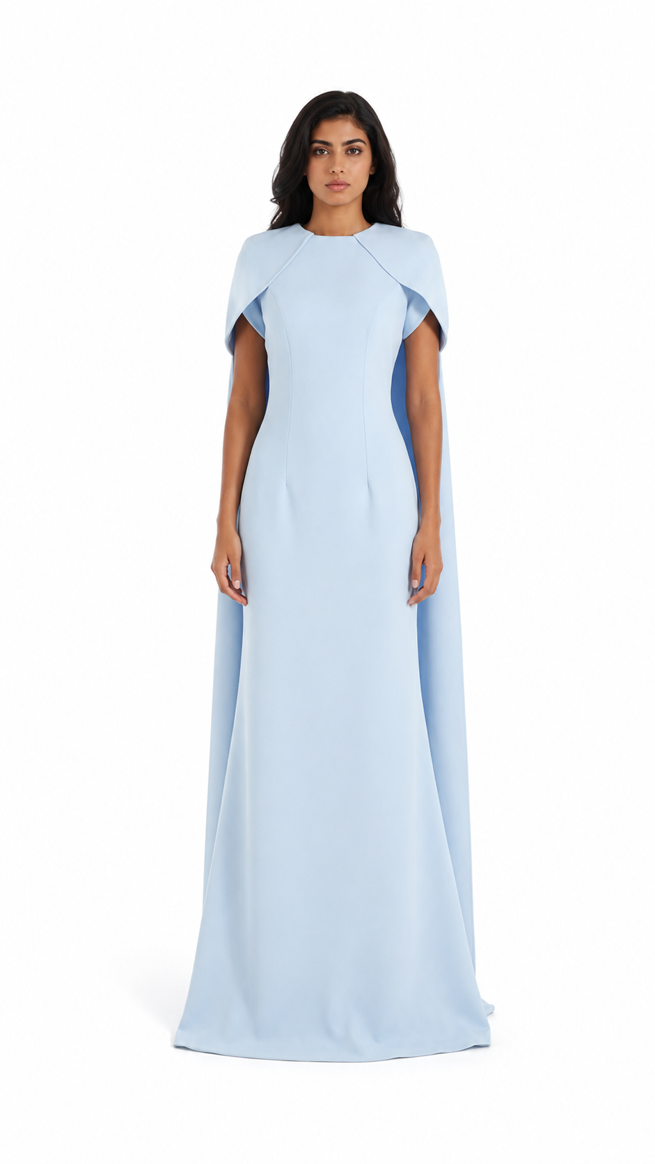 Sky Blue Cape Sleeve Mermaid Evening Gown – AZURA