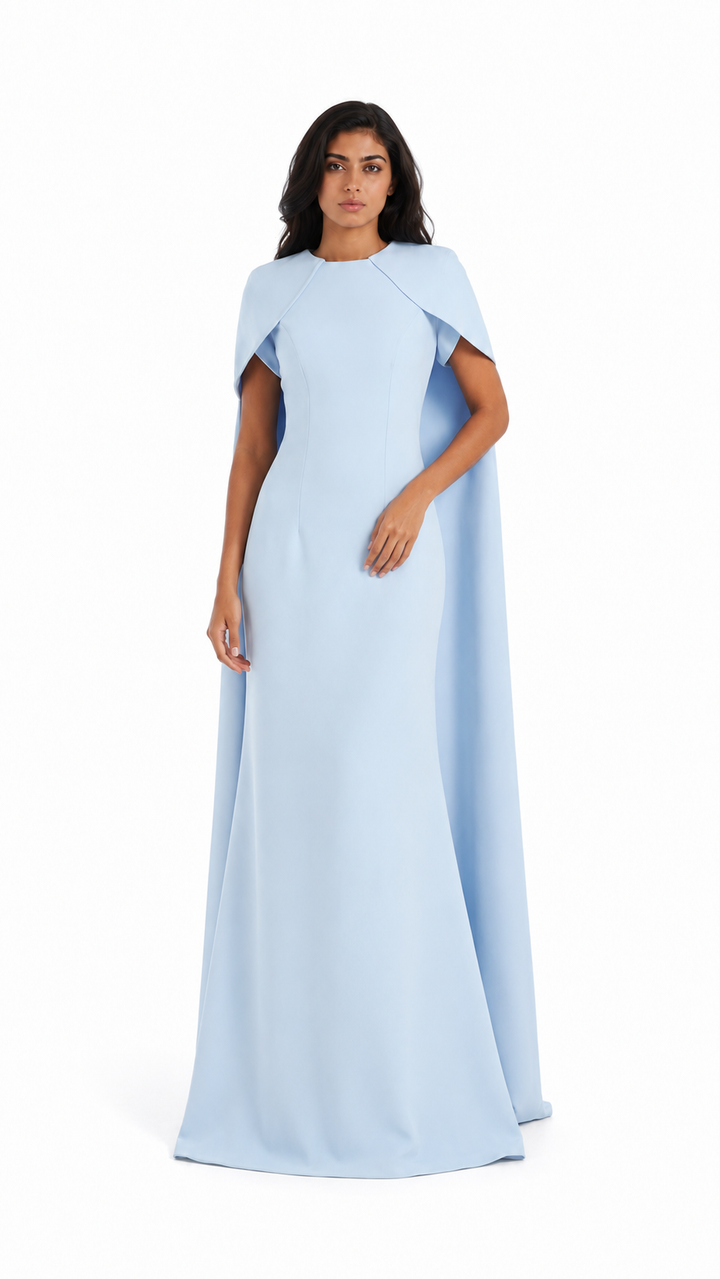 Sky Blue Cape Sleeve Mermaid Evening Gown – AZURA