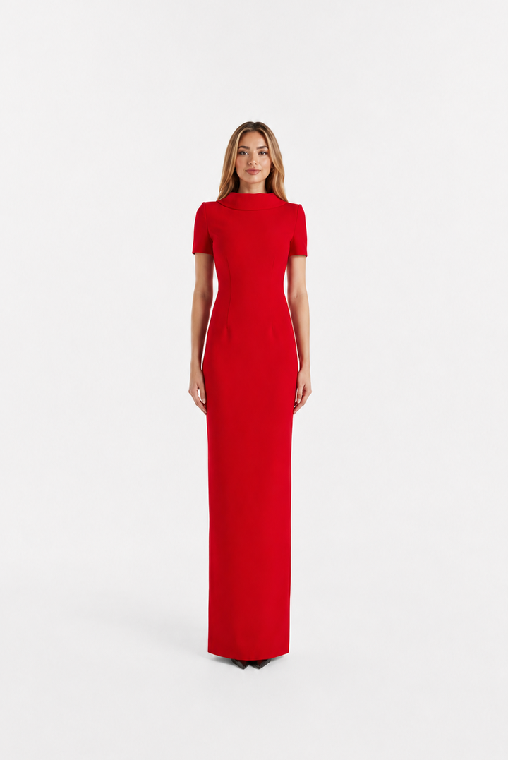 Red High Neck Column Maxi Dress – SCARLETT