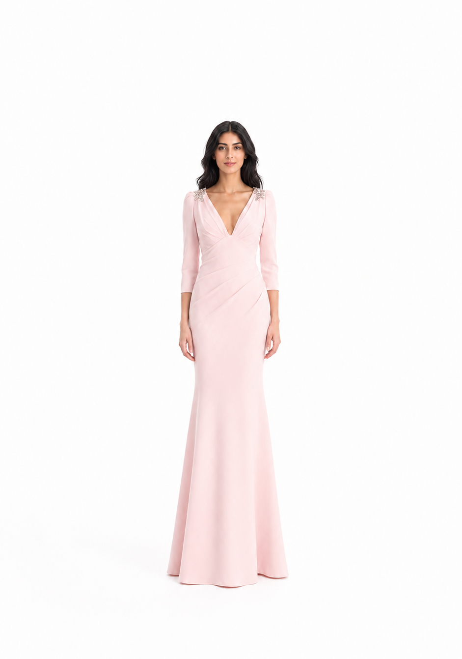 Blush Pink Embellished Shoulder Mermaid Gown – SOLRA