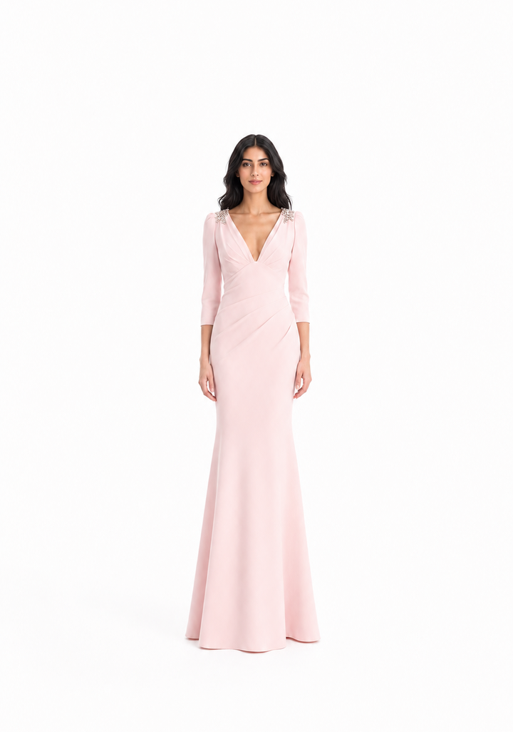 Blush Pink Embellished Shoulder Mermaid Gown – SOLRA