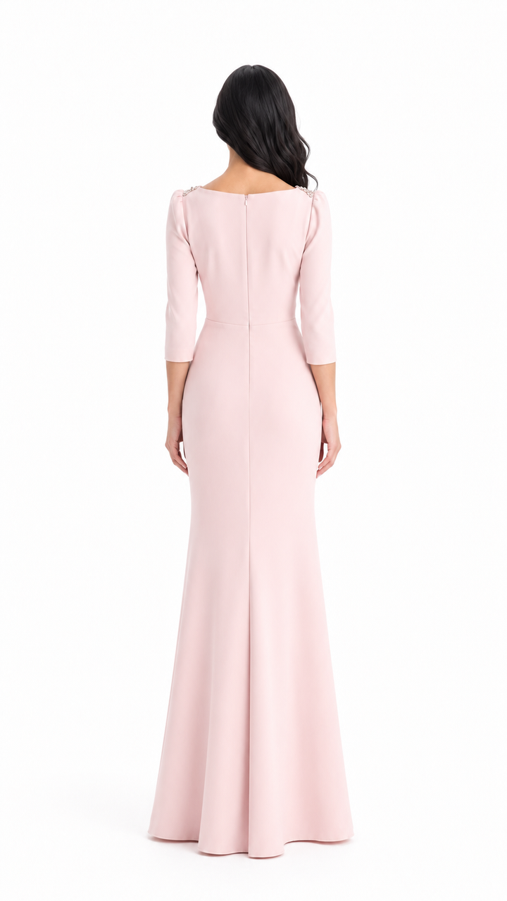 Blush Pink Embellished Shoulder Mermaid Gown – SOLRA