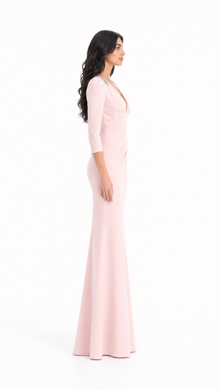 Blush Pink Embellished Shoulder Mermaid Gown – SOLRA