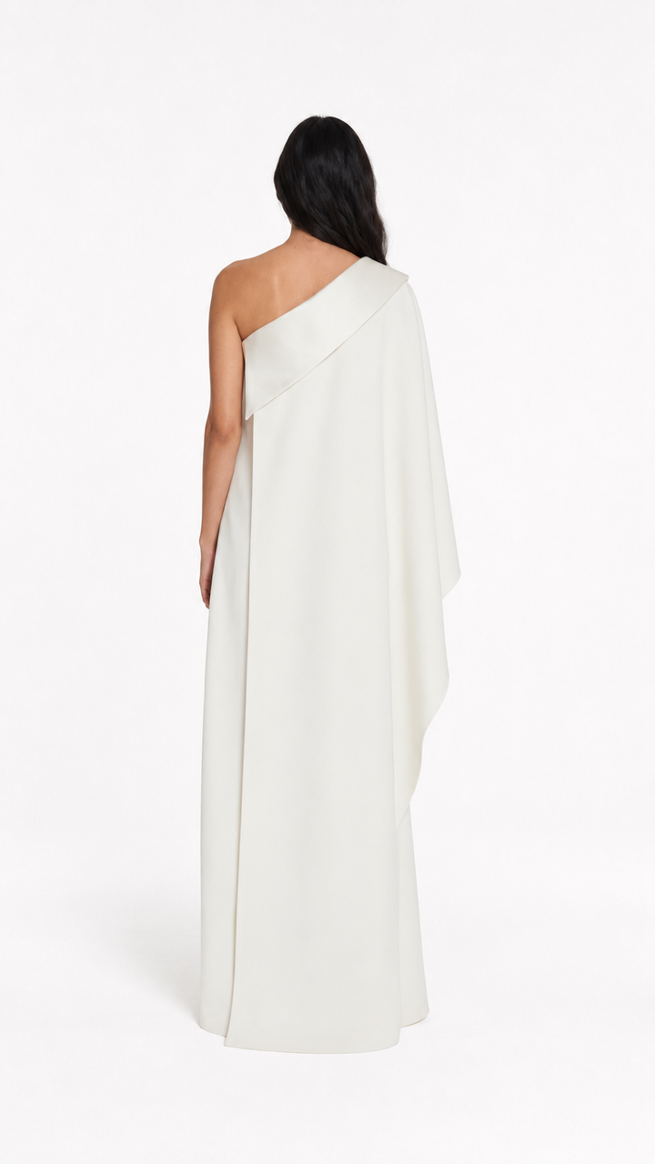 Ivory One-Shoulder Cape Column Gown – ELYSIA
