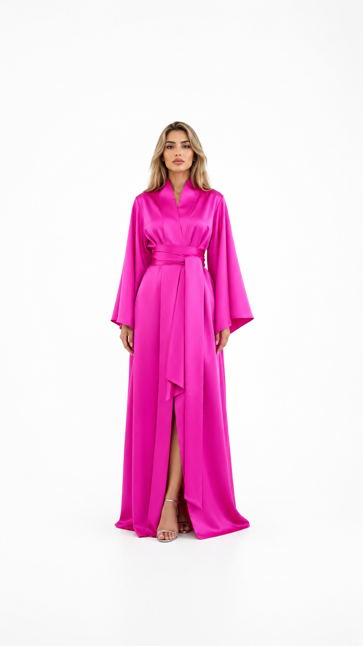 Fuchsia Belted Front Slit Evening Gown – FIORA
