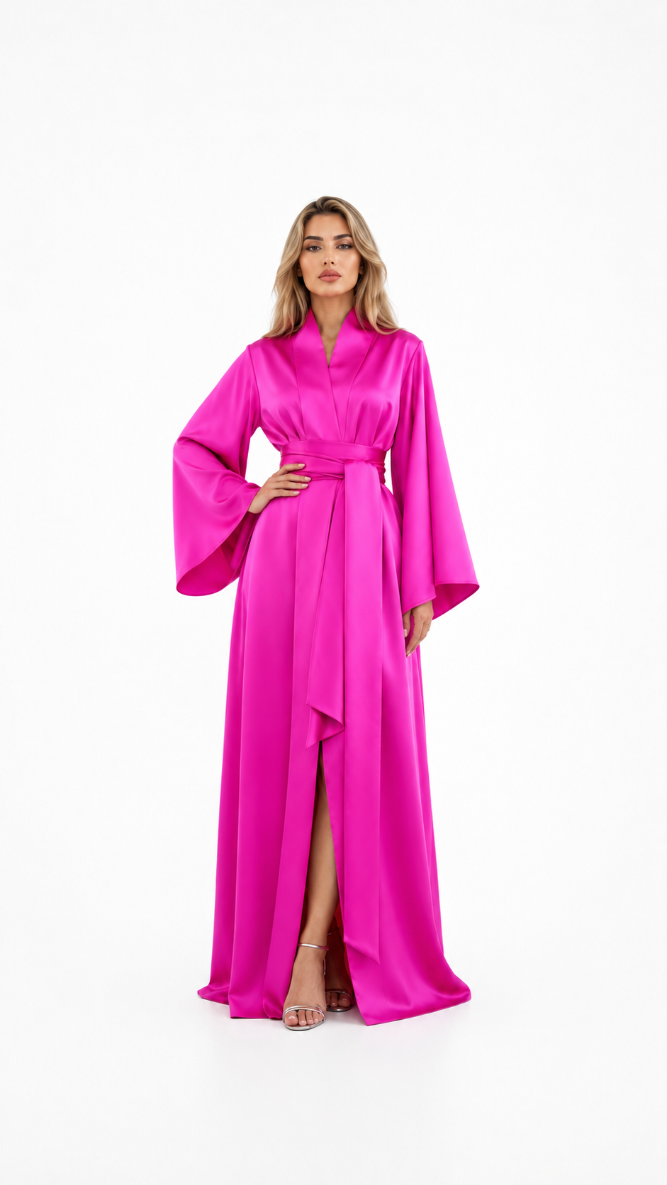 Fuchsia Belted Front Slit Evening Gown – FIORA