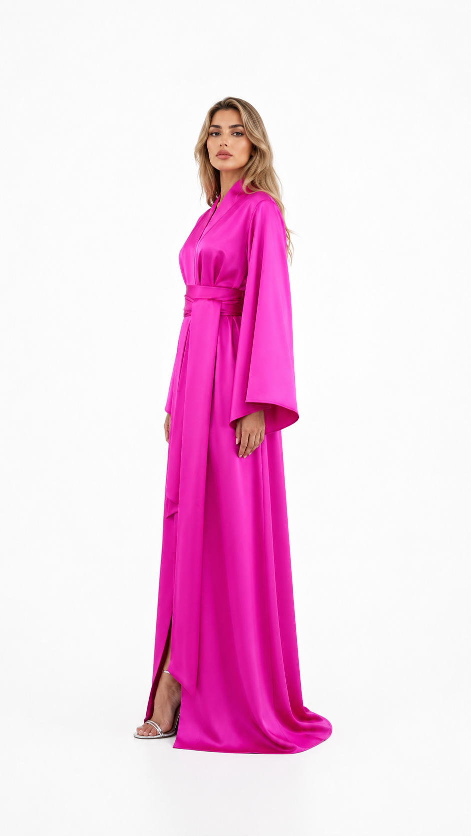 Fuchsia Belted Front Slit Evening Gown – FIORA