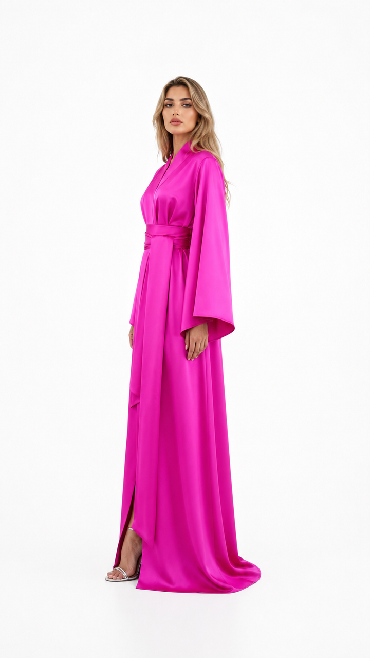 Fuchsia Belted Front Slit Evening Gown – FIORA