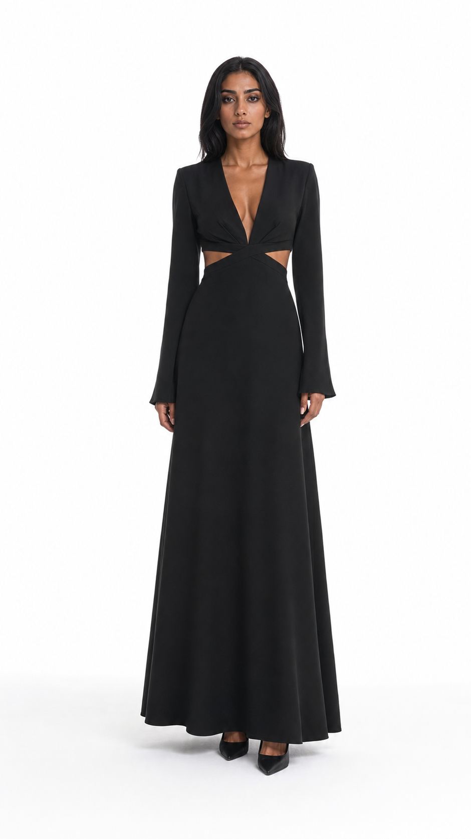 Black Cut-Out V-Neck Evening Gown – VIRA