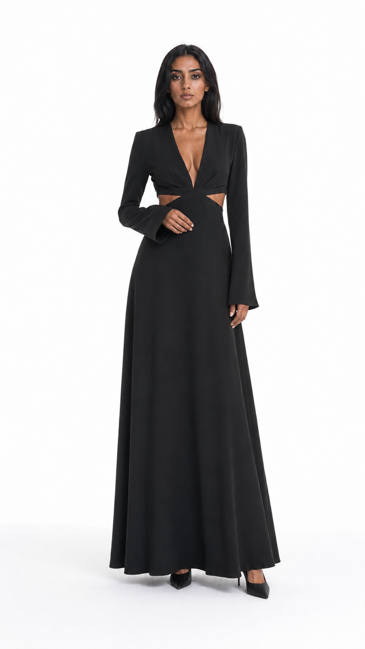 Black Cut-Out V-Neck Evening Gown – VIRA