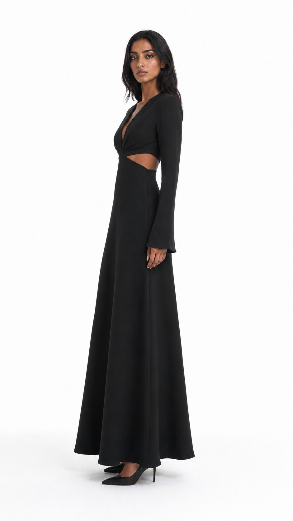 Black Cut-Out V-Neck Evening Gown – VIRA