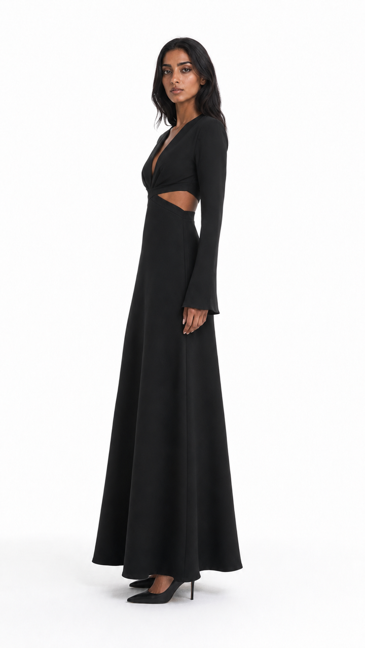 Black Cut-Out V-Neck Evening Gown – VIRA