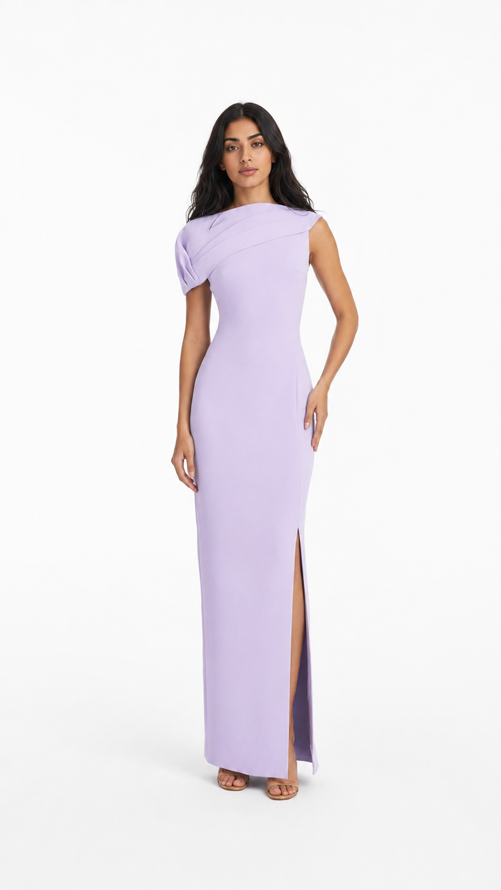 Lilac Draped One-Shoulder Slit Evening Gown – LAVINIA