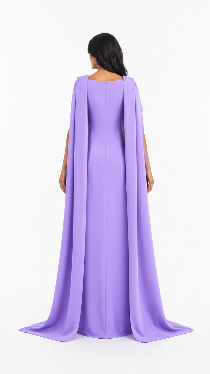Lilac Draped Cape Maxi Evening Dress – LAVENZA
