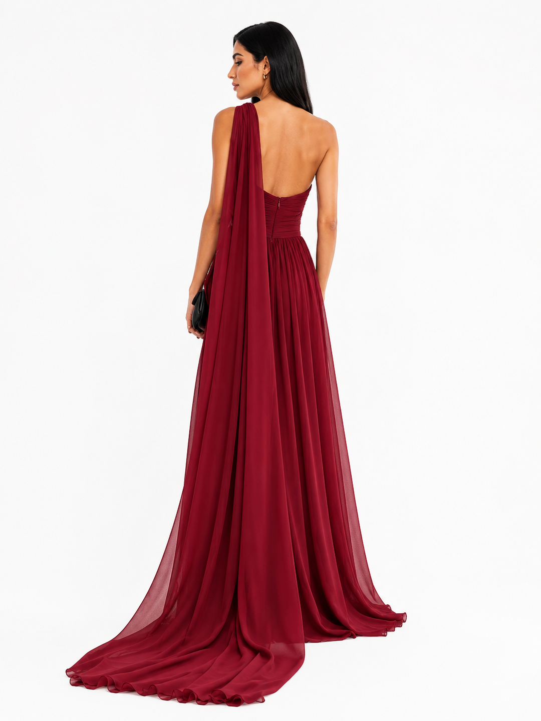 Pleated One-Shoulder Maxi Dress – ARIA