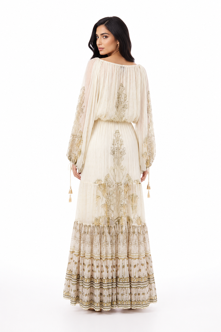 Printed Blouse & Pleated Maxi Skirt Set – NOELLE