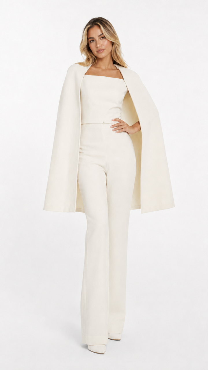 Ivory Cape Wide-Leg Jumpsuit – ELARA