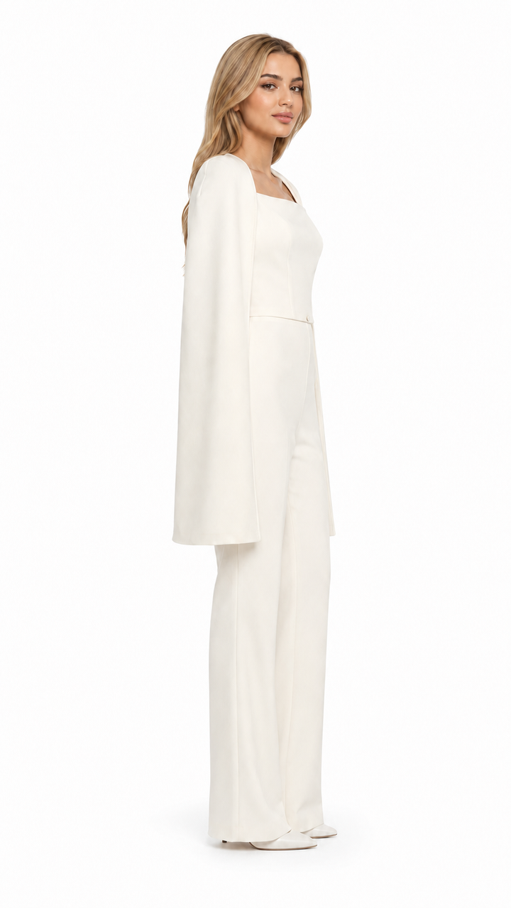 Ivory Cape Wide-Leg Jumpsuit – ELARA