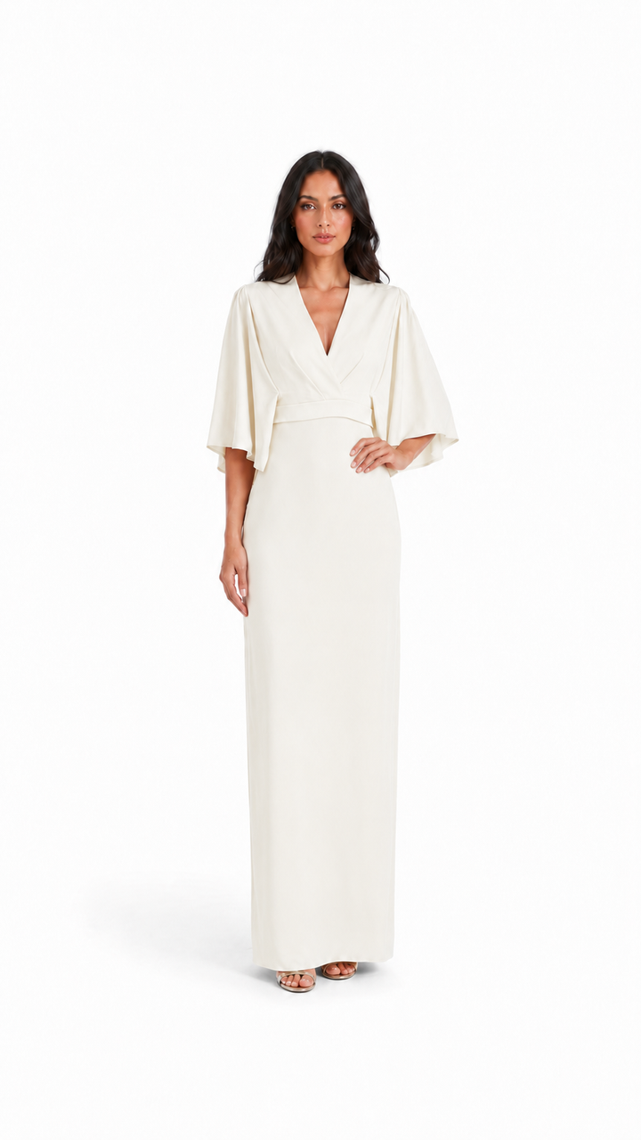 Mustard Draped V-Neck Maxi Dress – NOVA