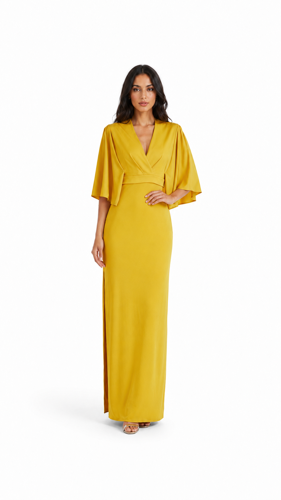 Mustard Draped V-Neck Maxi Dress – NOVA