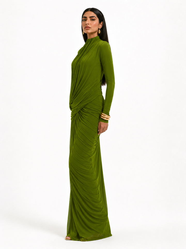 Draped High-Neck Maxi Dress – ADRIANA