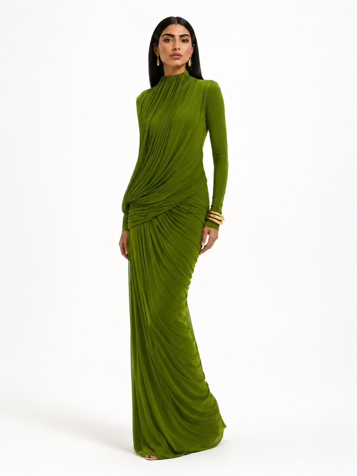 Draped High-Neck Maxi Dress – ADRIANA