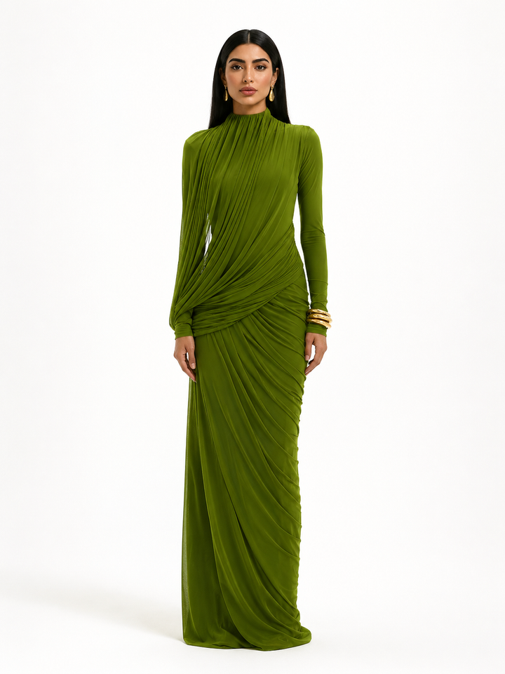 Draped High-Neck Maxi Dress – ADRIANA