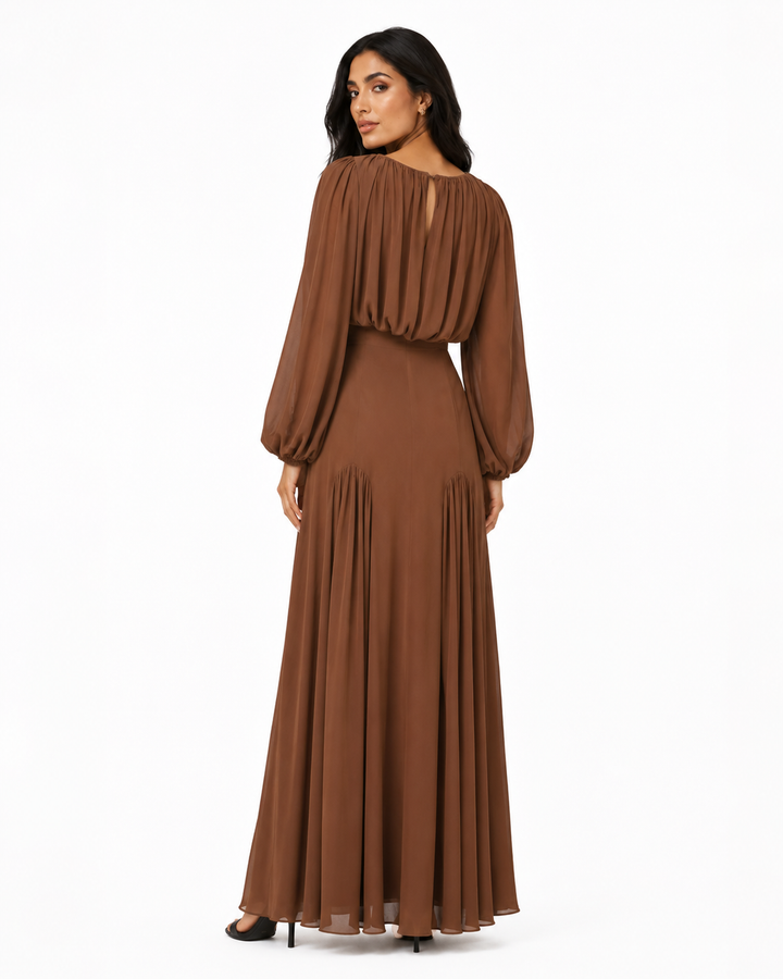 Gathered Long-Sleeve Maxi Dress – ELOISE