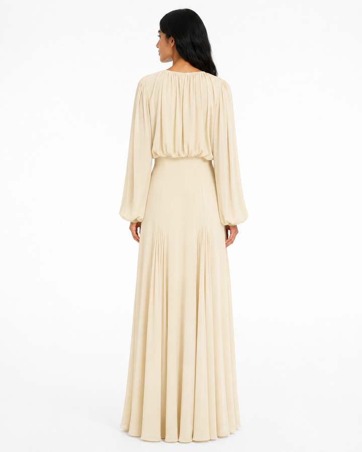 Gathered Long-Sleeve Maxi Dress – ELOISE