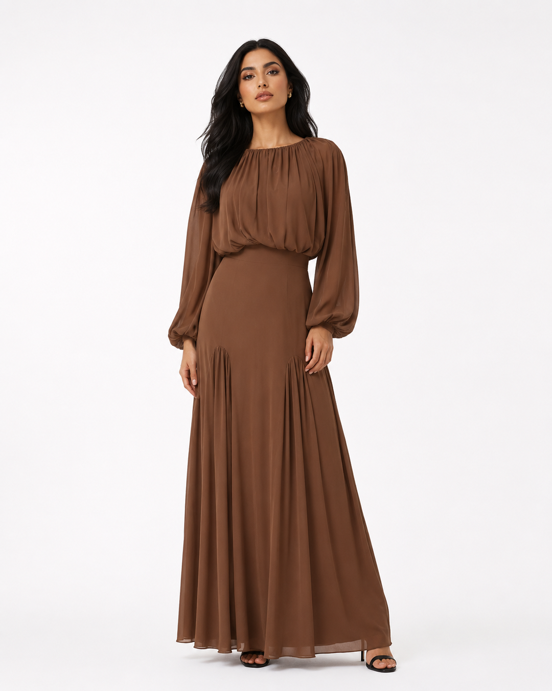 Gathered Long-Sleeve Maxi Dress – ELOISE