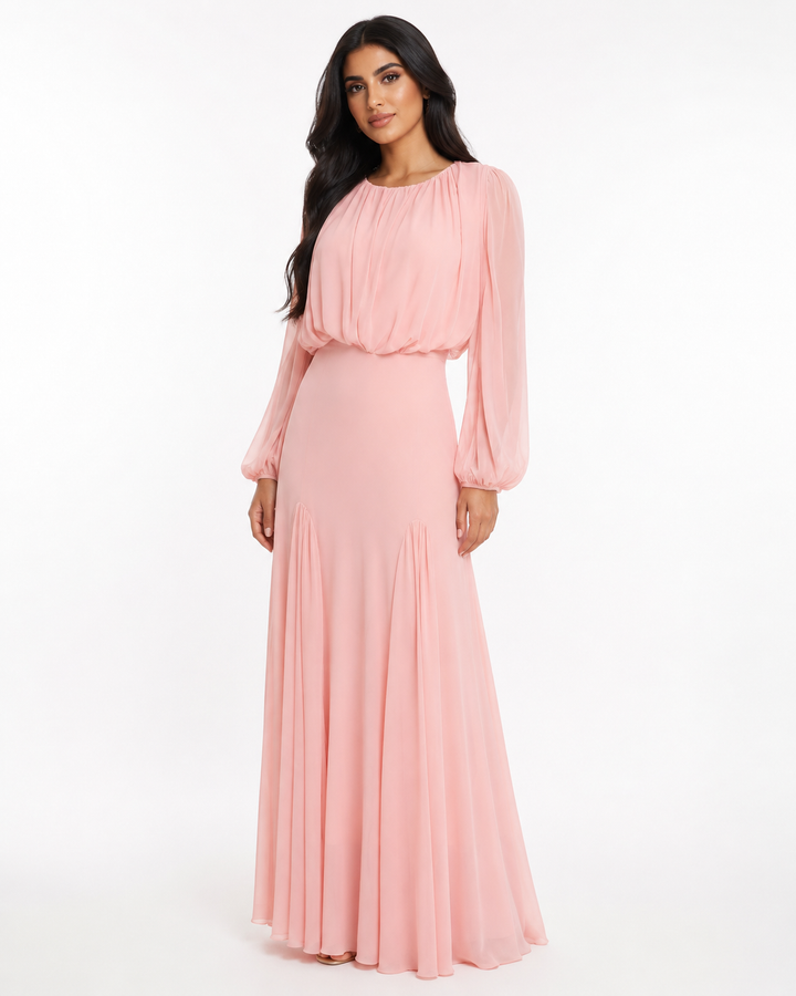 Gathered Long-Sleeve Maxi Dress – ELOISE