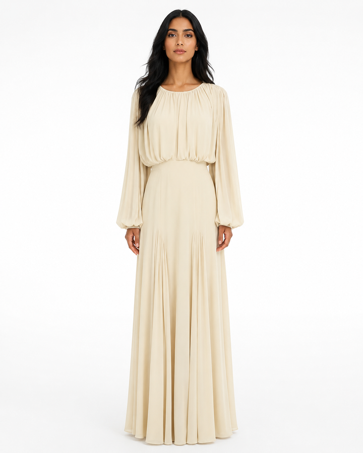 Gathered Long-Sleeve Maxi Dress – ELOISE