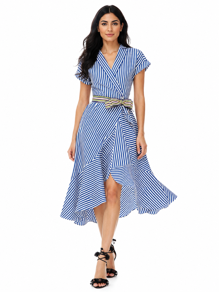 Striped Wrap Ruffle Midi Dress – CHARLOTTE