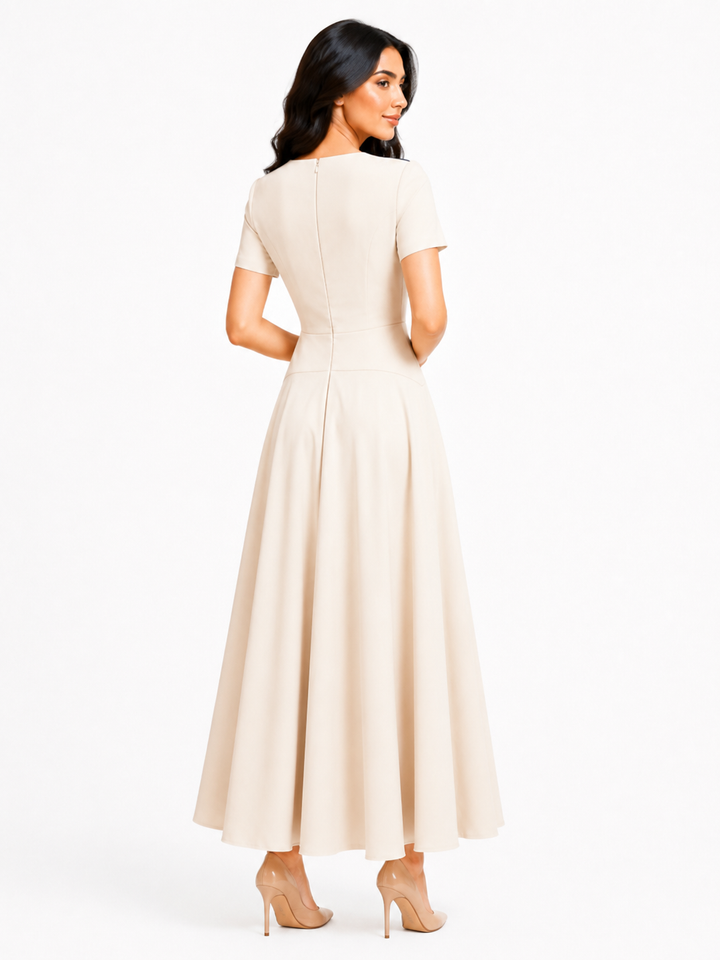 Contrast Appliqué Midi Dress – VIVIENNE