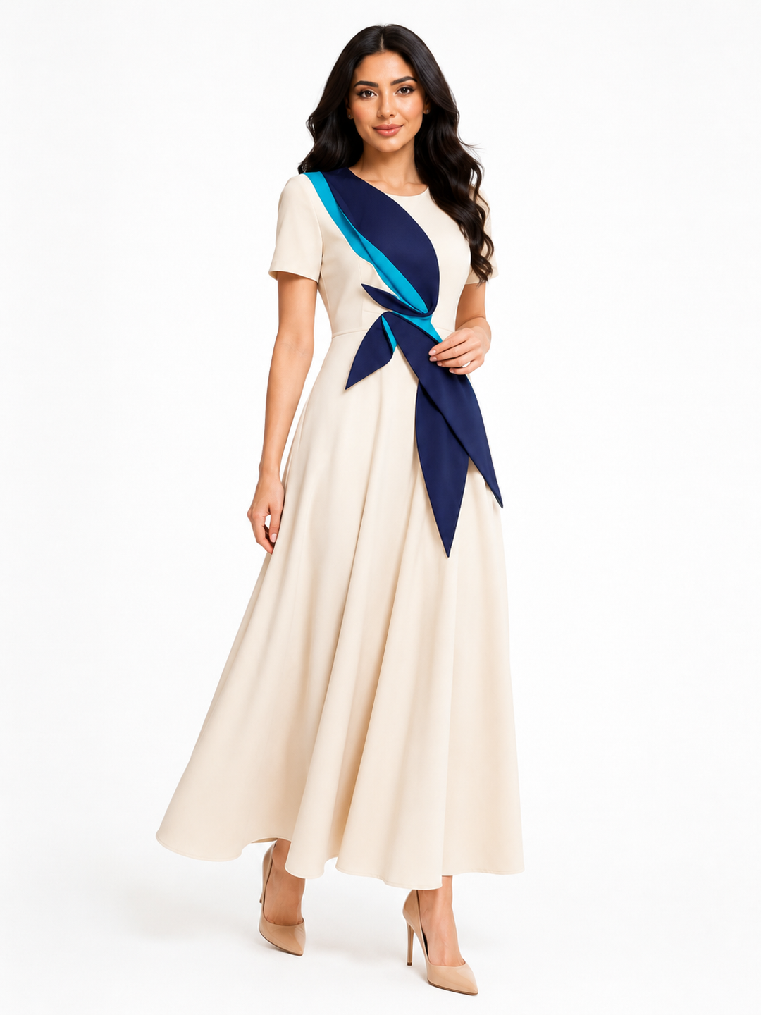 Contrast Appliqué Midi Dress – VIVIENNE