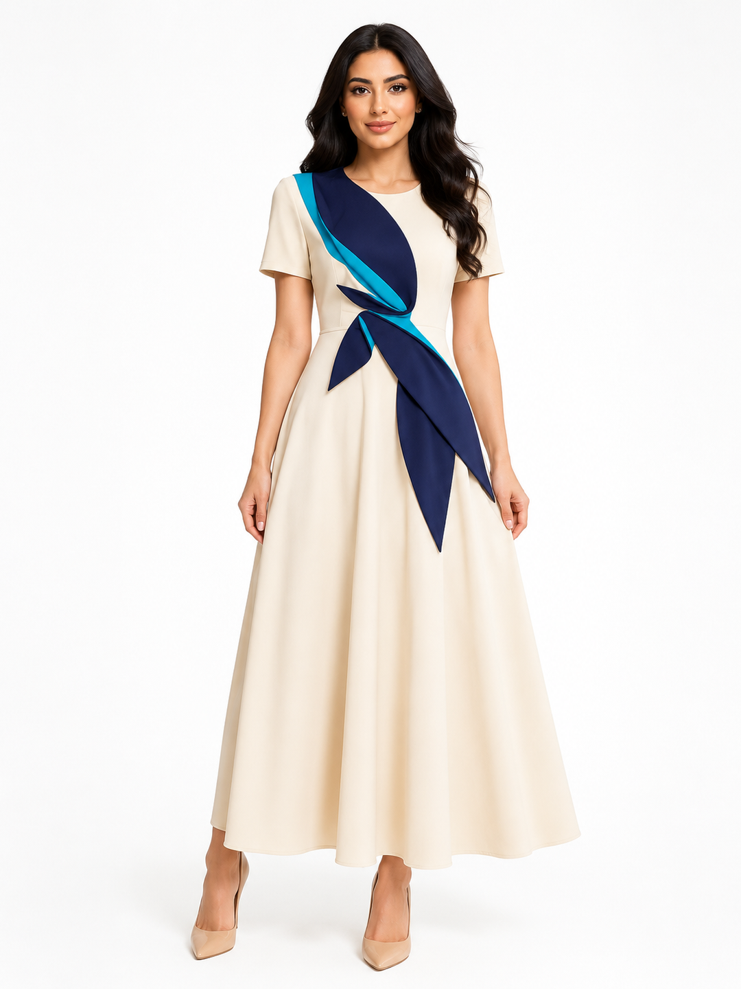 Contrast Appliqué Midi Dress – VIVIENNE