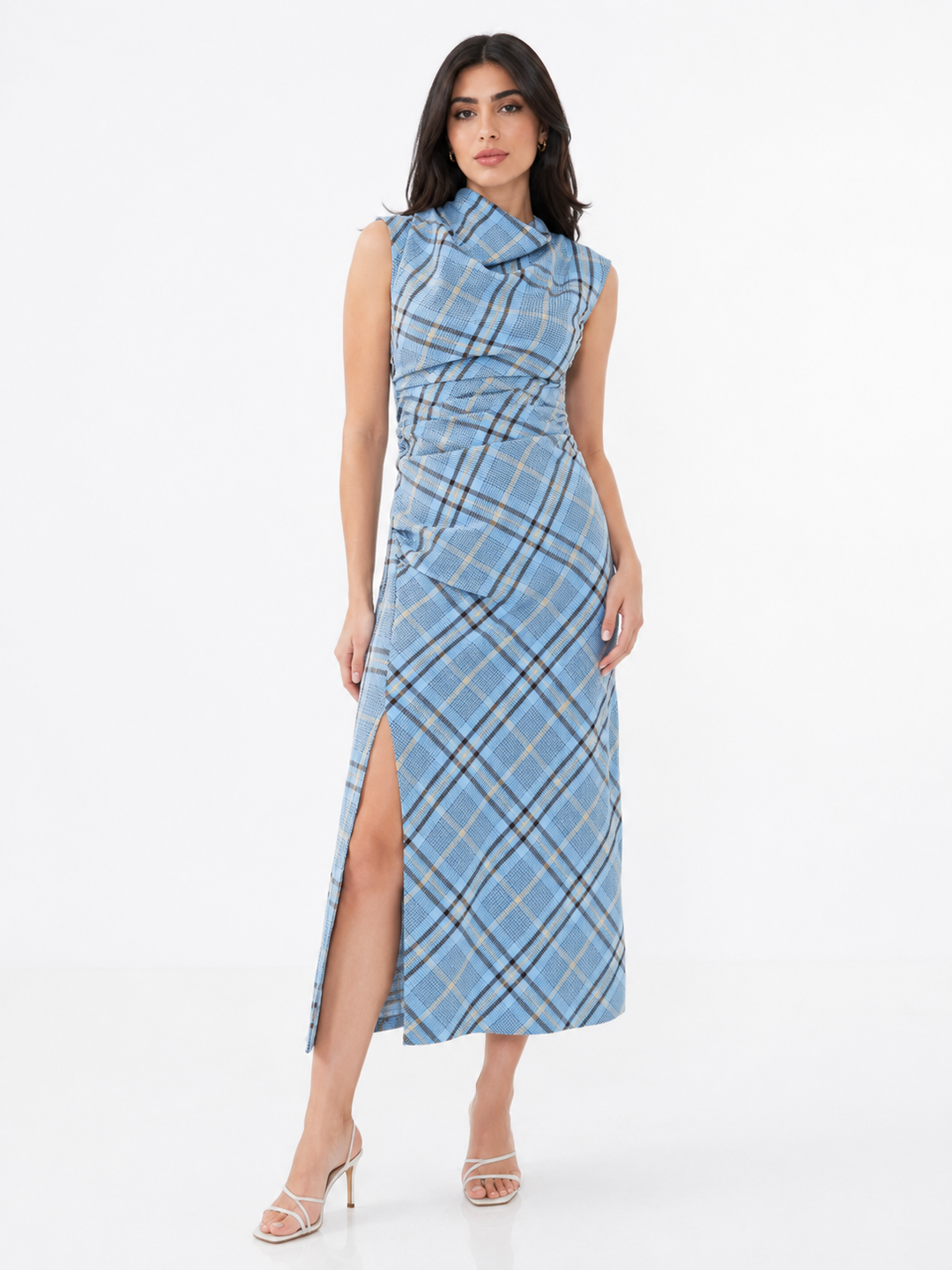Plaid Draped Midi Dress – EMILIA